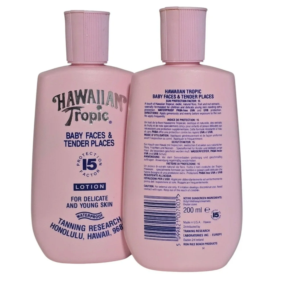 2 Vintage‎ Hawaiian Tropic Baby Faces Tender Places SPF15 Sunscreen Lotion 200ml